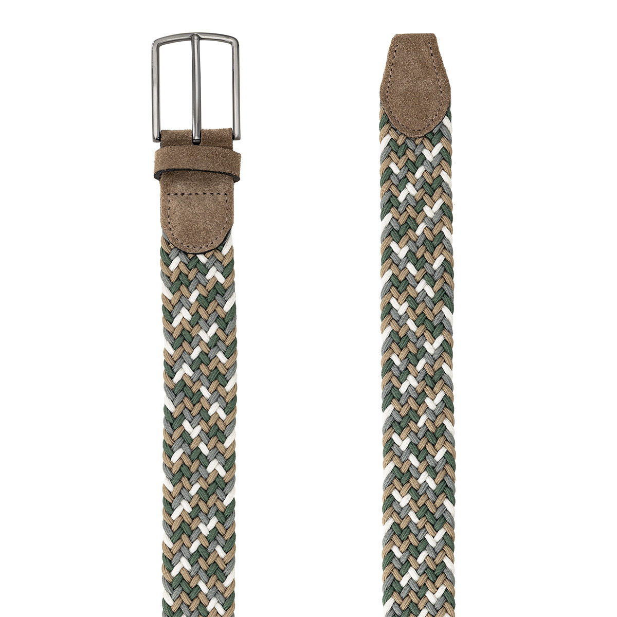 Gürtel, Gürtelband, Gestricktes Muster, Multicolor, Ledergürtel, LINDENMANN Herren Flechtgürtel mit Echtleder an den Enden mehrfarbig: taupe, olivgrün, weiß