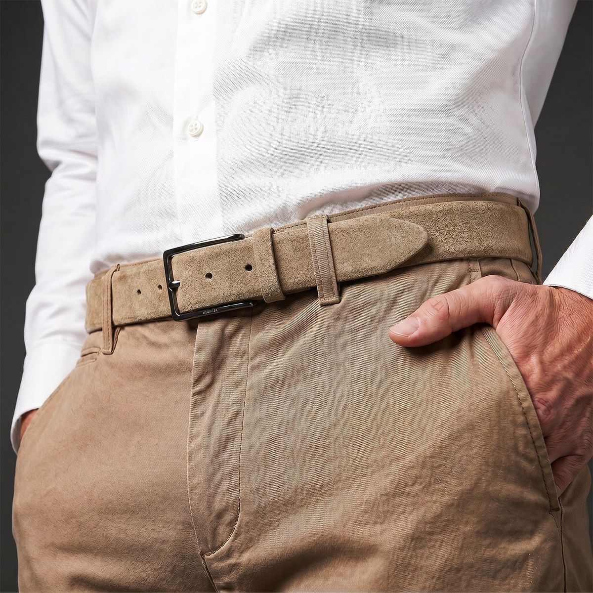 Gürtel, Latz?, HECHTER Paris Herren Veloursledergürtel aus 100% Echtleder hellbraun