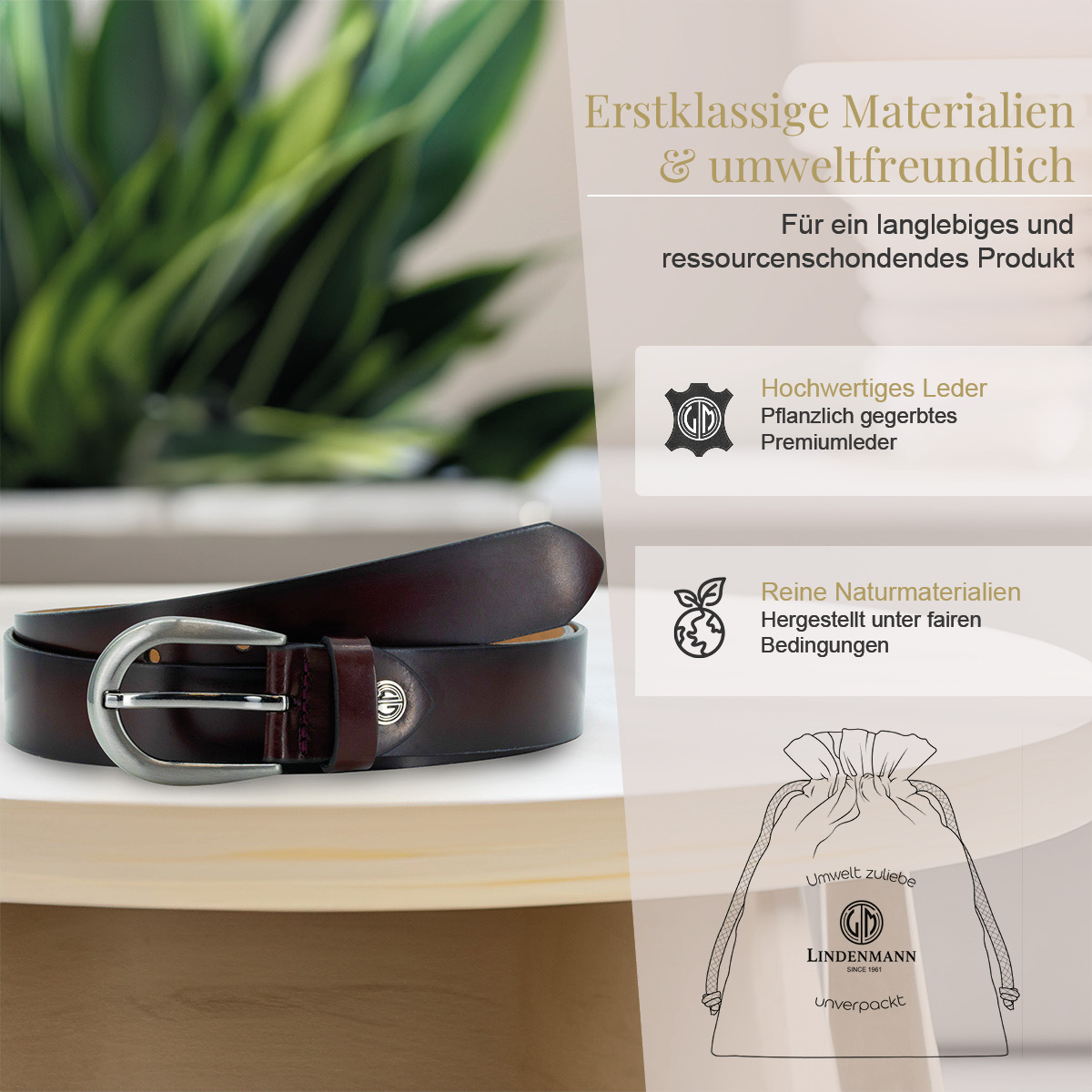 LINDENMANN Rindsleder Damengürtel Burgunderrot