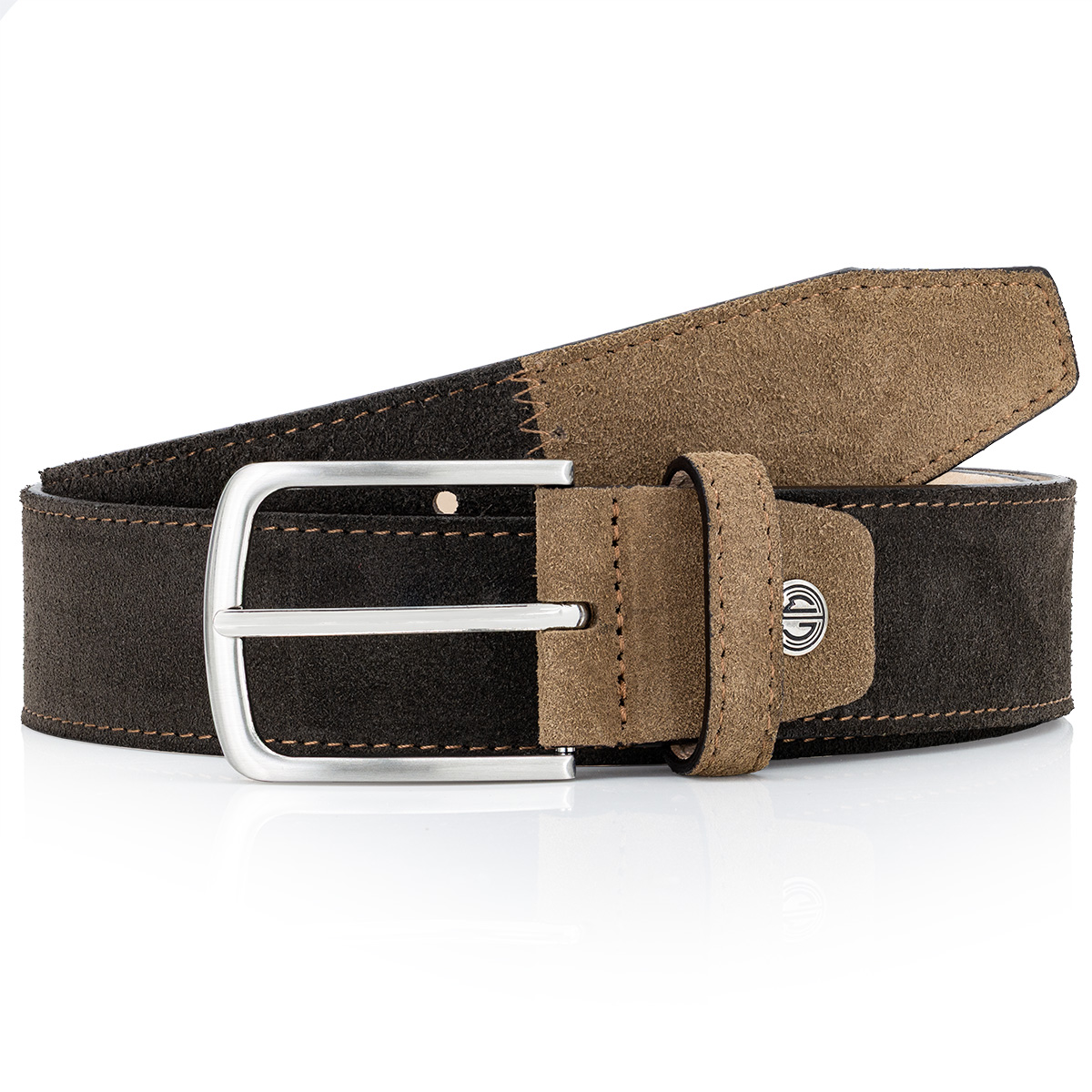 Gürtel, Leder, Braun, Stilvoll, Gürtelschnalle, LINDENMANN Premium Handmade Veloursrindledergürtel Herren dunkelbraun