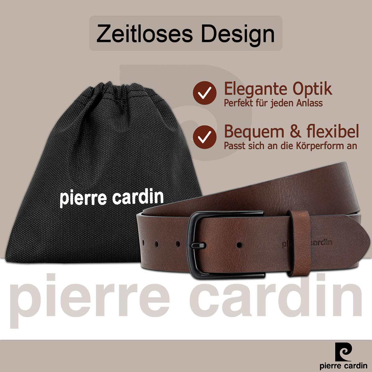 PIERRE CARDIN Vollrindleder Herrengürtel Schokoladenbraun