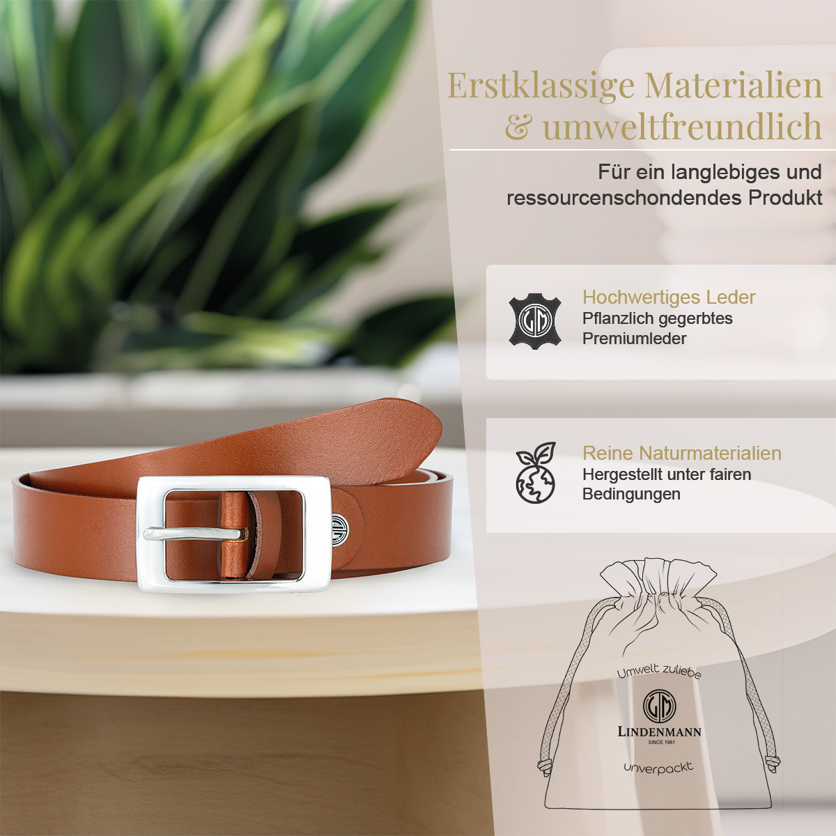 LINDENMANN Rindledergürtel Damen Cognac