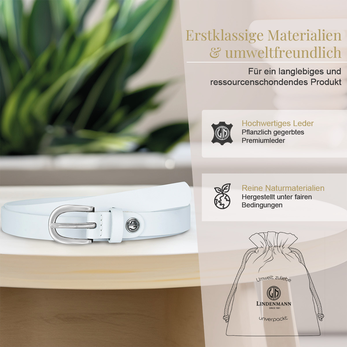 LINDENMANN Rindleder Damengürtel Schneeweiß