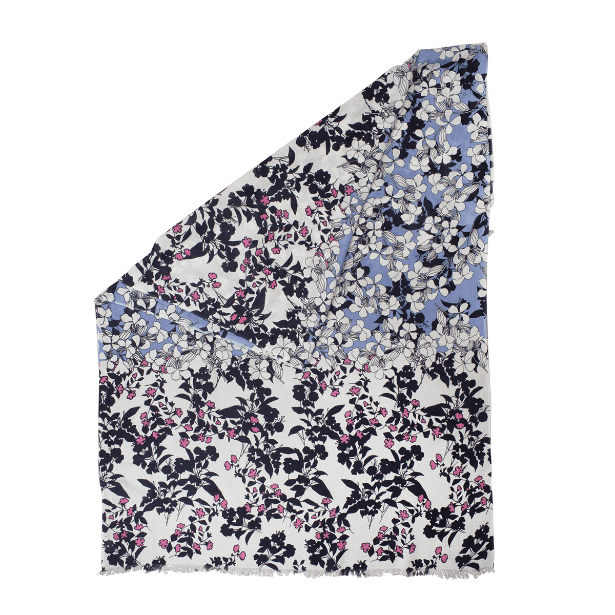 LINDENMANN Schal Damen weiss schwarz blau mit Blumenmuster