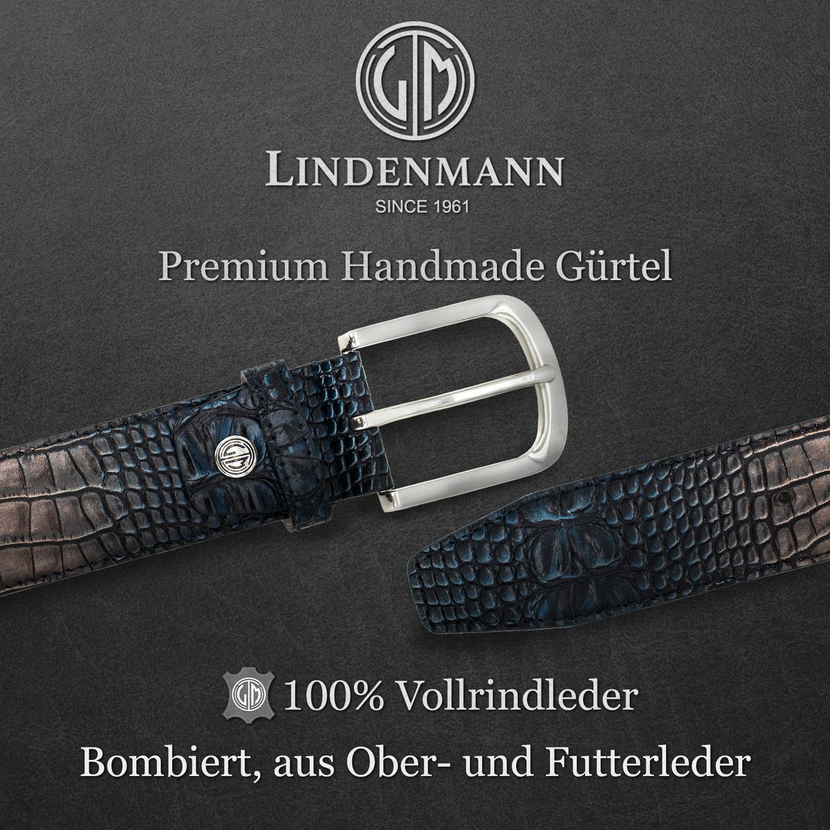 LINDENMANN Jeansgürtel Herren blau-braun