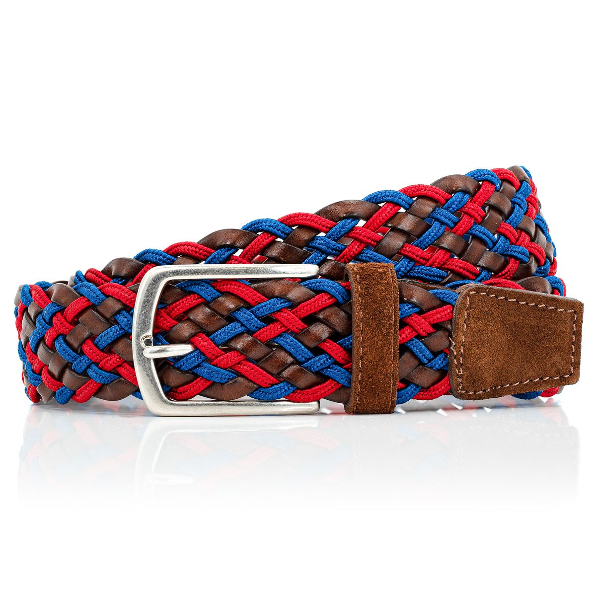 LINDENMANN Handmade Flechtgürtel Herren blau-rot LINDENMANN Freizeitgürtel Herren blau-rot