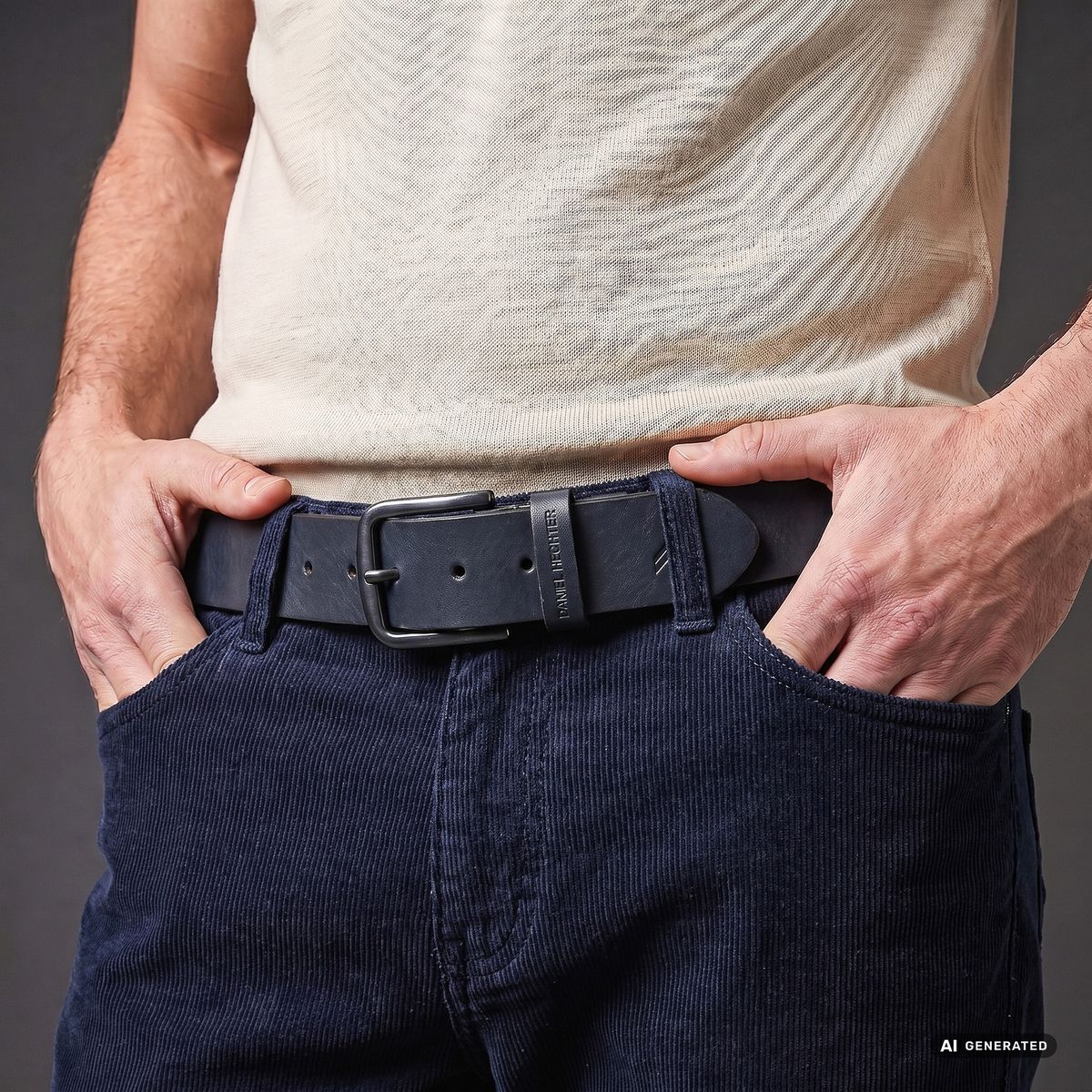 DANIEL HECHTER Herren casual 100% echtes Ledergürtel marine