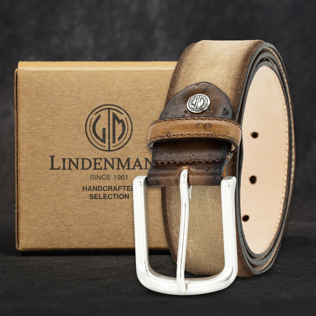 LINDENMANN Handmade Rindleder Herrengürtel taupe