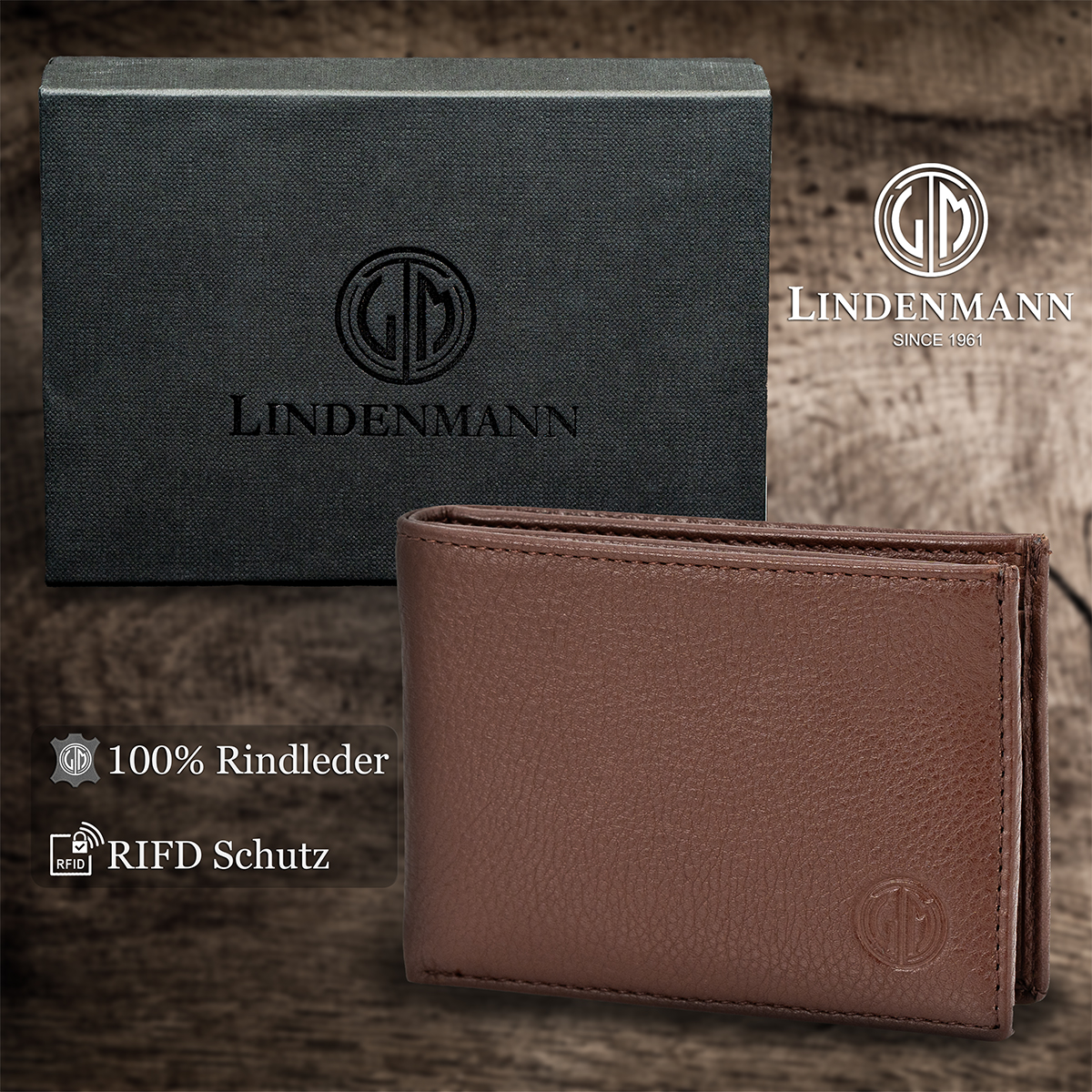 LINDENMANN Herren Leder Portemonnaie braun