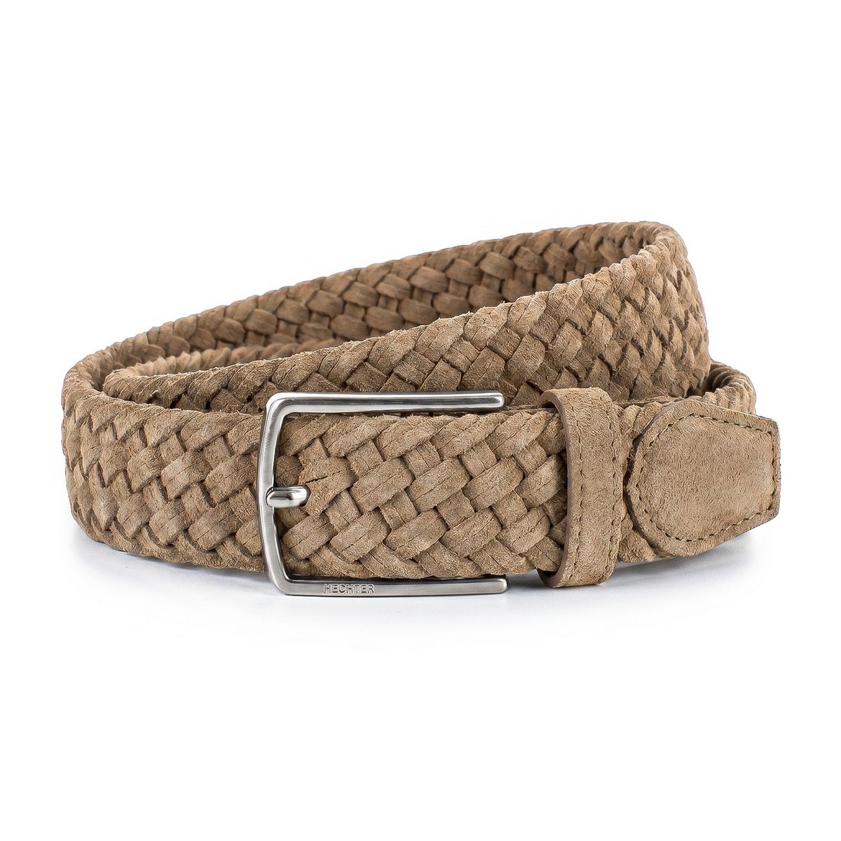 Gürtel, Geflochten, Kunstleder, Beige, Gürtelschnalle, HECHTER Paris Herren Veloursleder-Flechtgürtel aus 100% Echtleder taupe