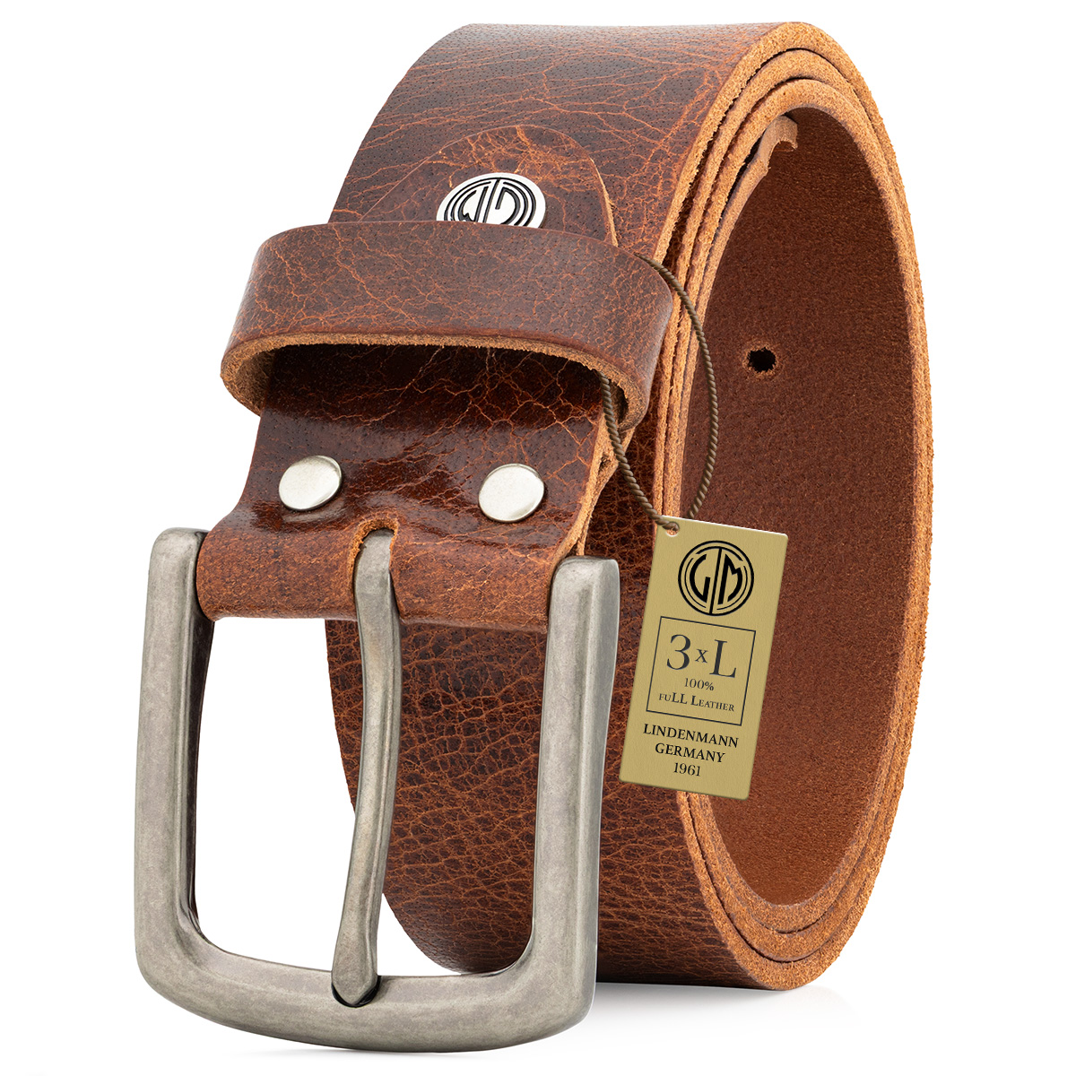 LINDENMANN Ledergürtel Herren cognac