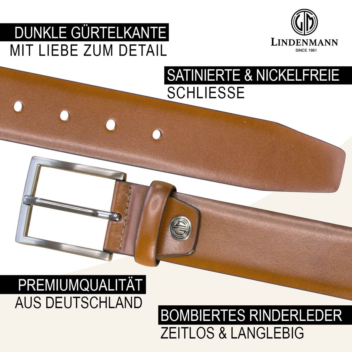 LINDENMANN Anzug-Ledergürtel Herren 35 mm XL Rindleder braun