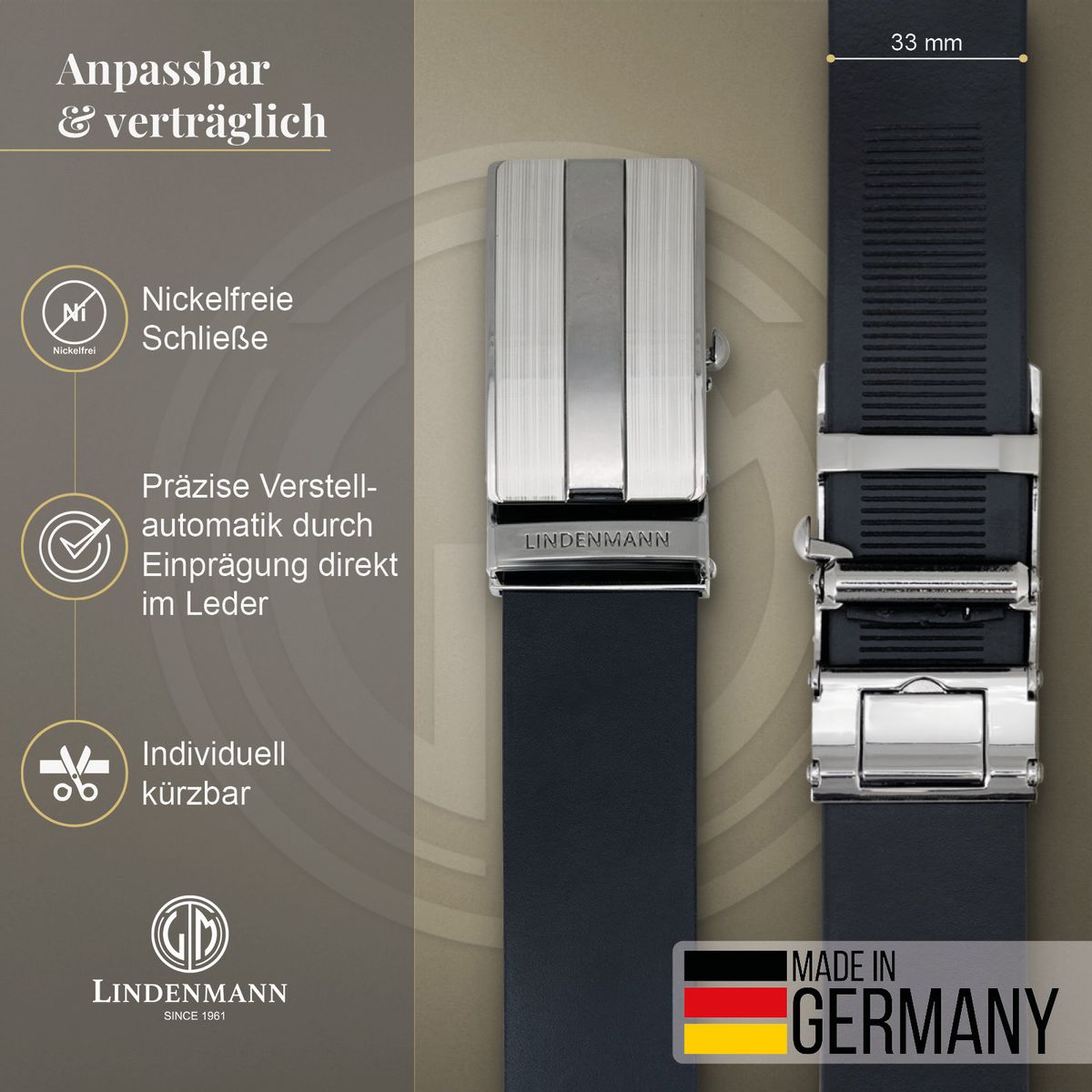 LINDENMANN Ledergürtel Automatikgürtel Herren schwarz