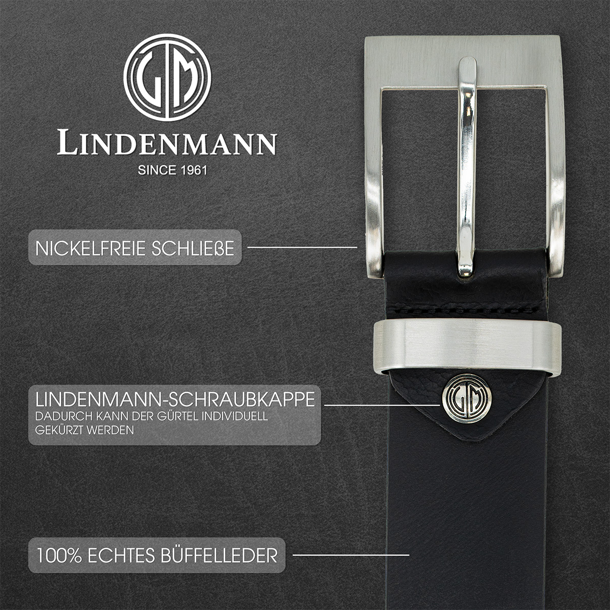 LINDENMANN Ledergürtel Herren schwarz