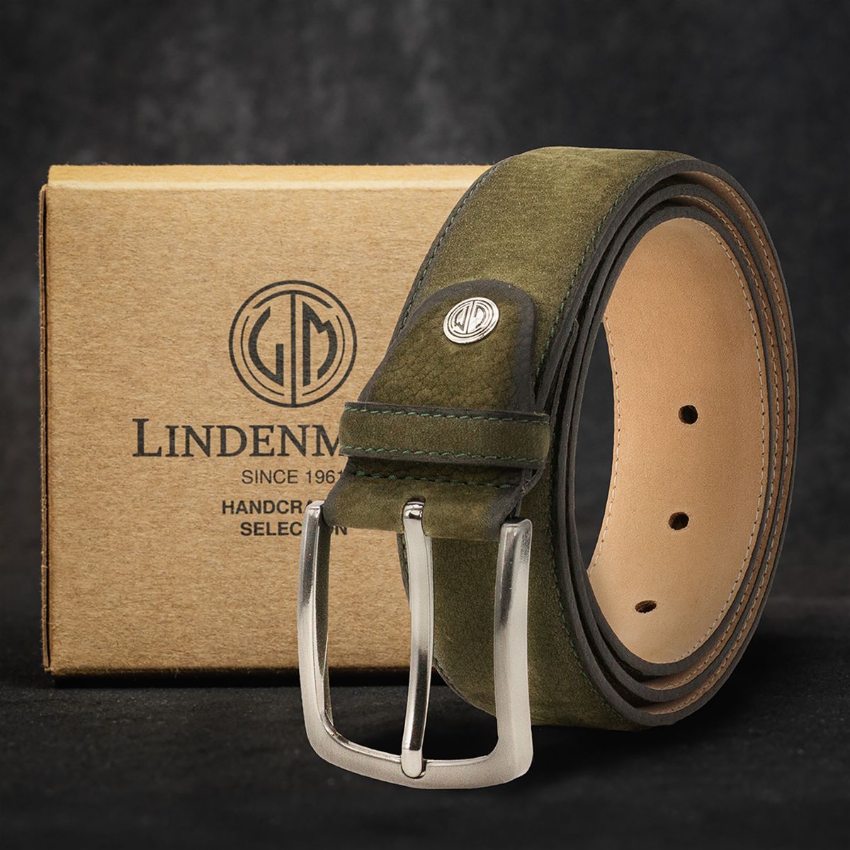 LINDENMANN Herren Ledergürtel Handmade grün