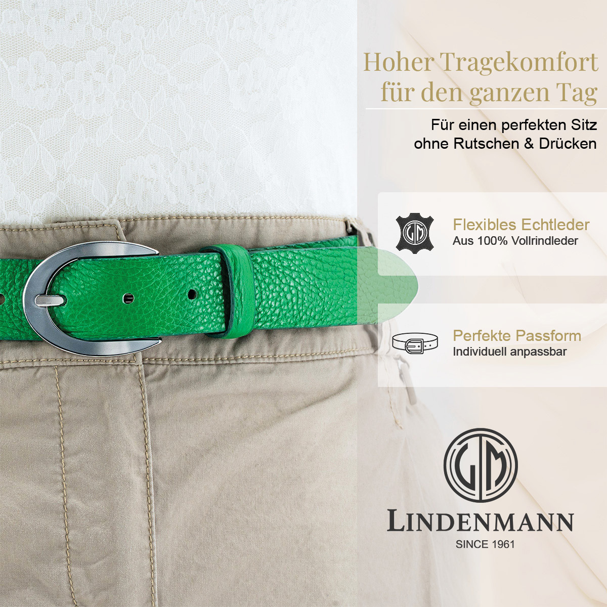 LINDENMANN Vollrindleder Damengürtel Grasgrün