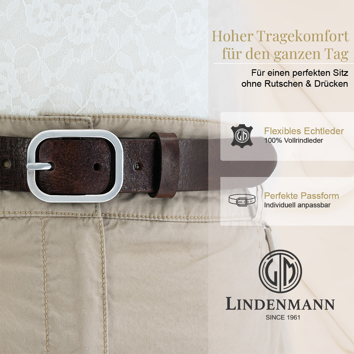 LINDENMANN Vollrindledergürtel Damen Schokoladenbraun