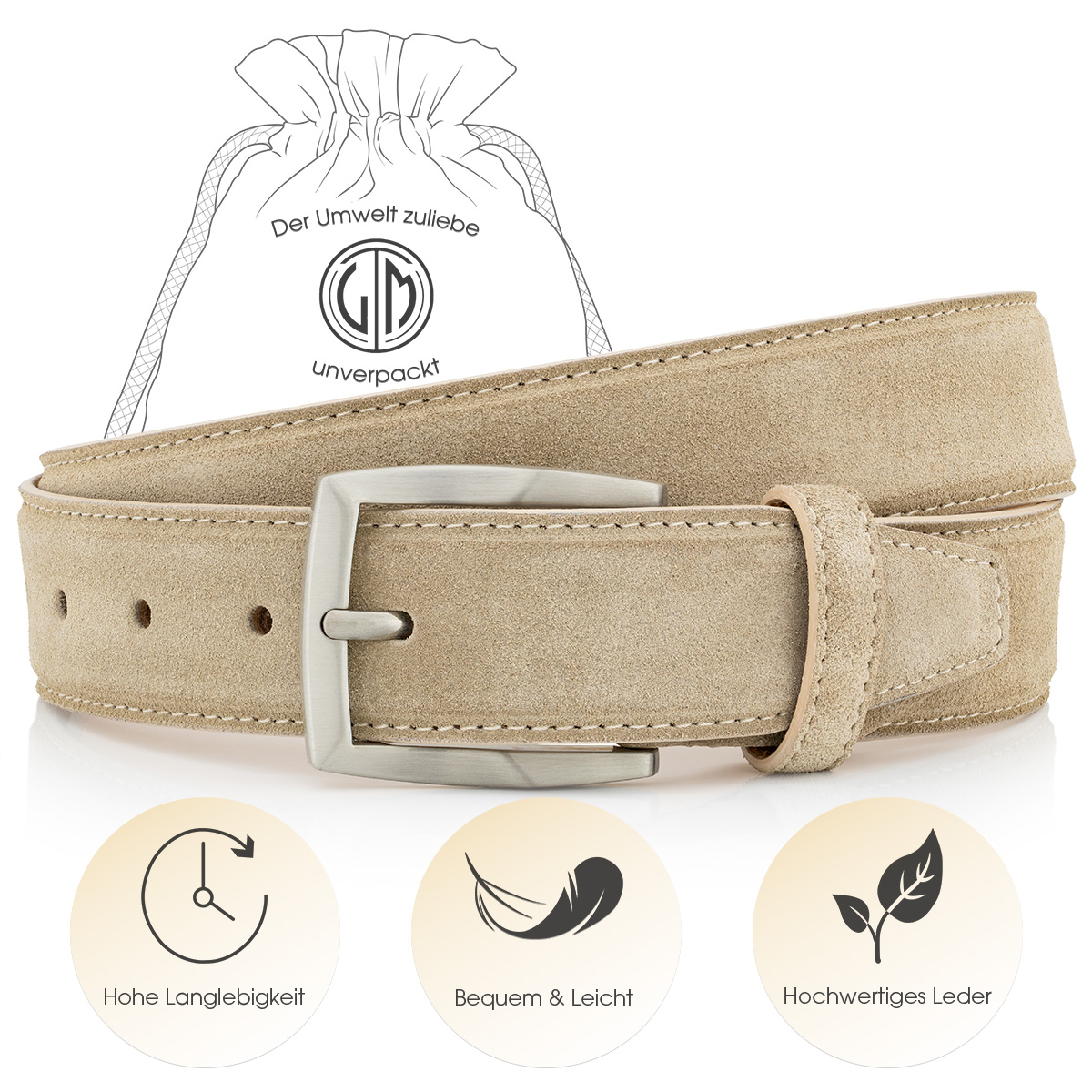 LINDENMANN Herrengürtel Veloursleder creme-beige