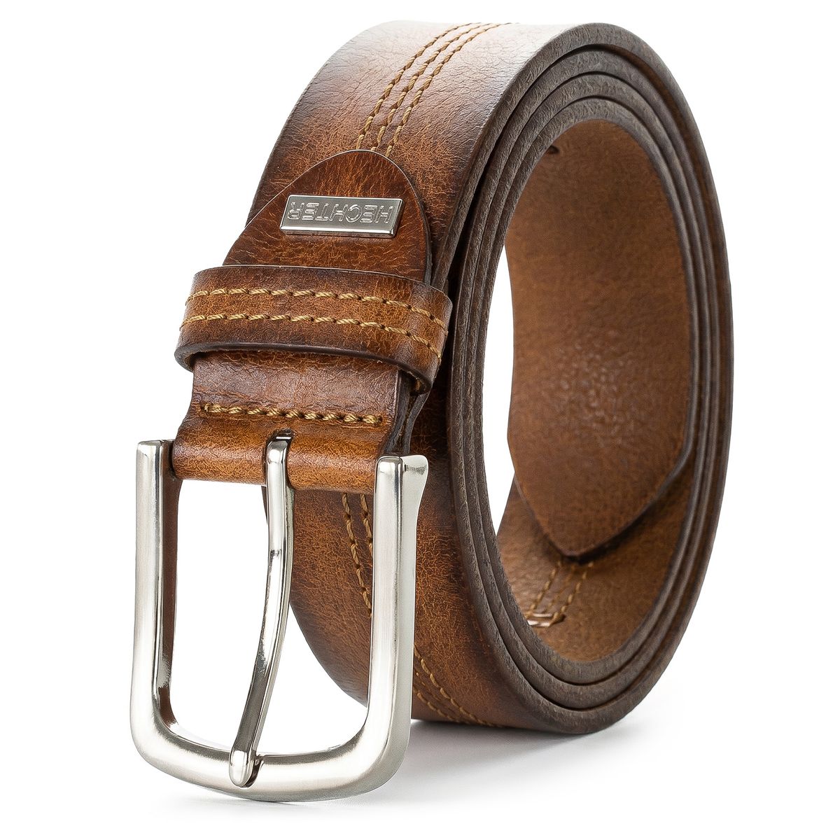 Gürtel, Leder, Braun, Gürtelbreite, Metallschnalle, HECHTER Paris Herren Casual 100% Echtledergürtel cognac