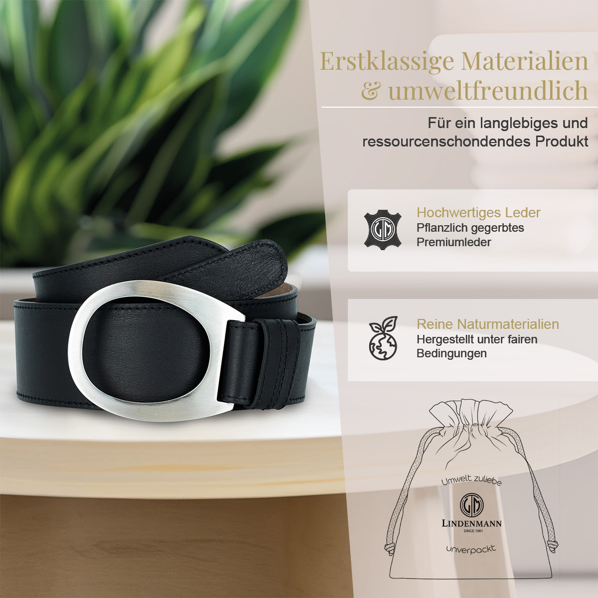 LINDENMANN Nappa Vollrindleder Damengürtel Tiefschwarz