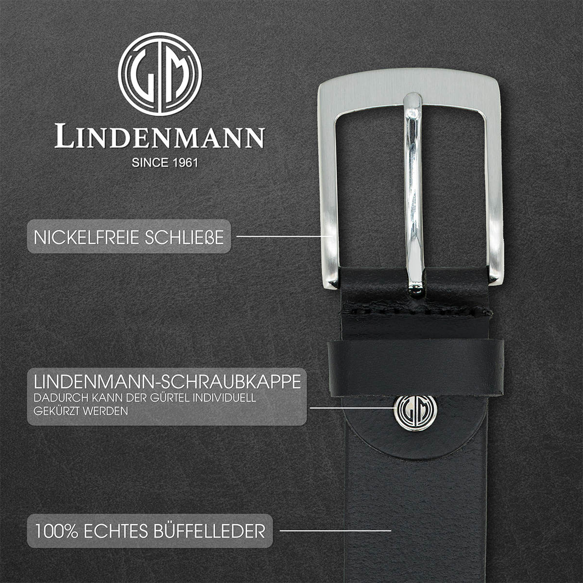 LINDENMANN Ledergürtel Herren schwarz