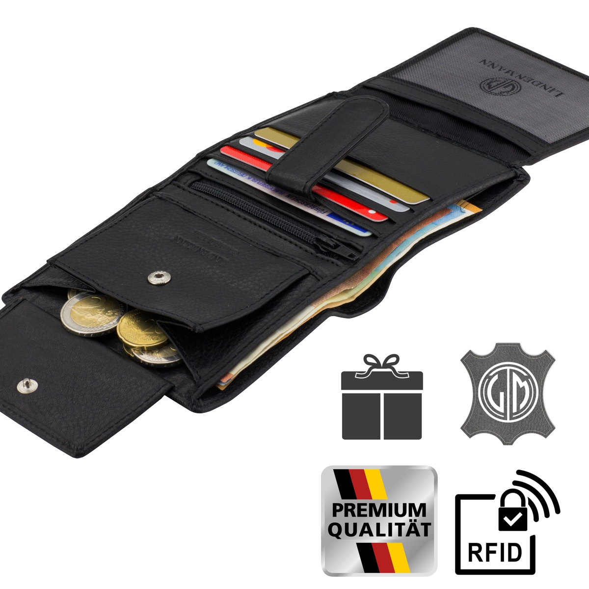 LINDENMANN Portemonnaie Herren Leder Geldbeutel Herren