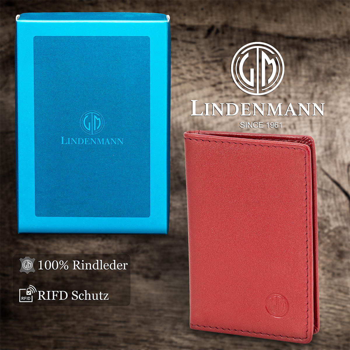 LINDENMANN Leder-Cardholder rot grün