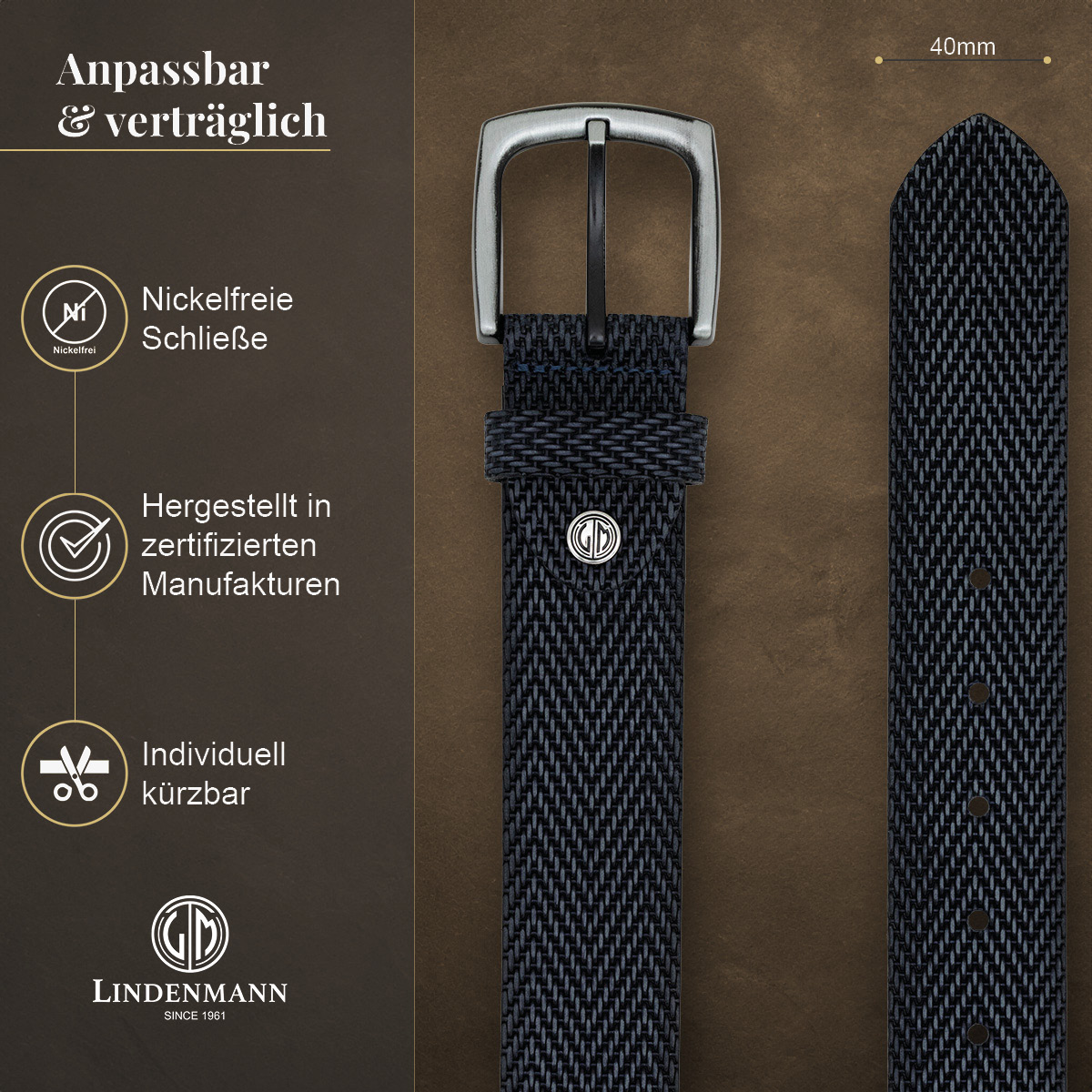 LINDENMANN Vollrindledergürtel Herren Marine