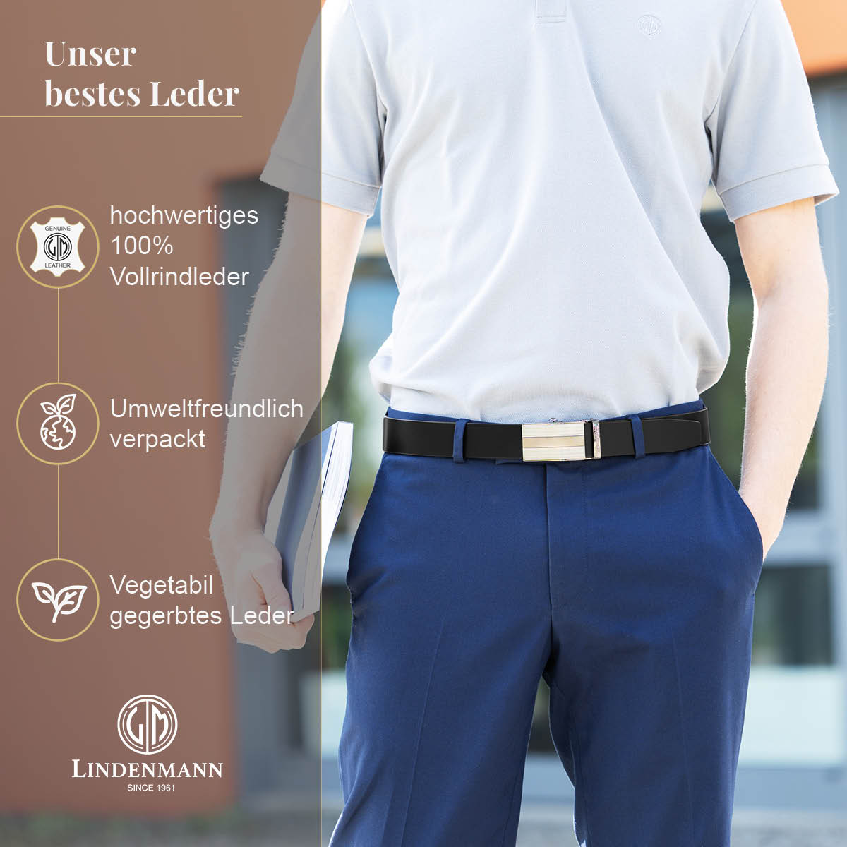 LINDENMANN Ledergürtel Automatikgürtel Herren schwarz