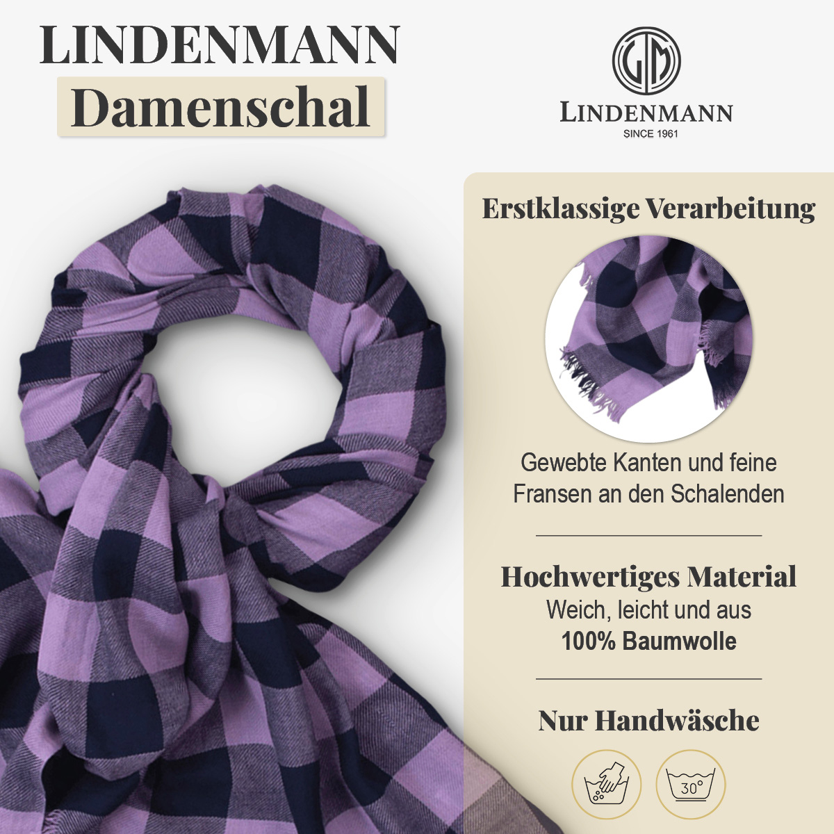 LINDENMANN Schal Damen schwarz lila kariert