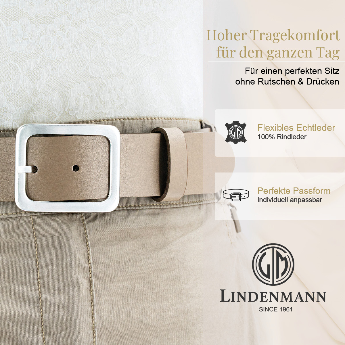 LINDENMANN Rindleder Damengürtel Taupe