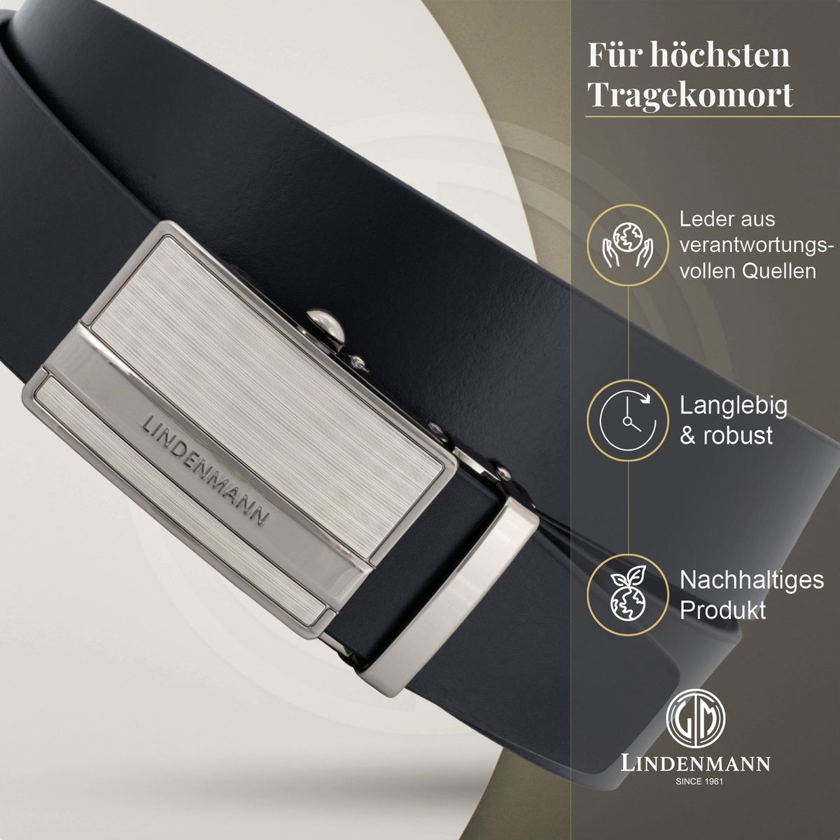 LINDENMANN Ledergürtel Automatikgürtel Herren schwarz