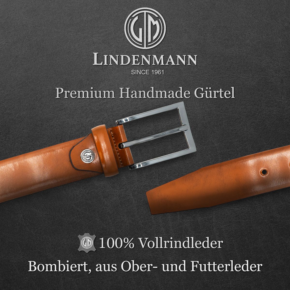 LINDENMANN Ledergürtel Herren handgefertigt cognac