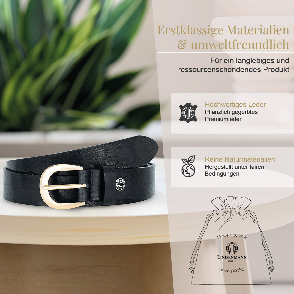 LINDENMANN Vollrindledergürtel Damen schwarz