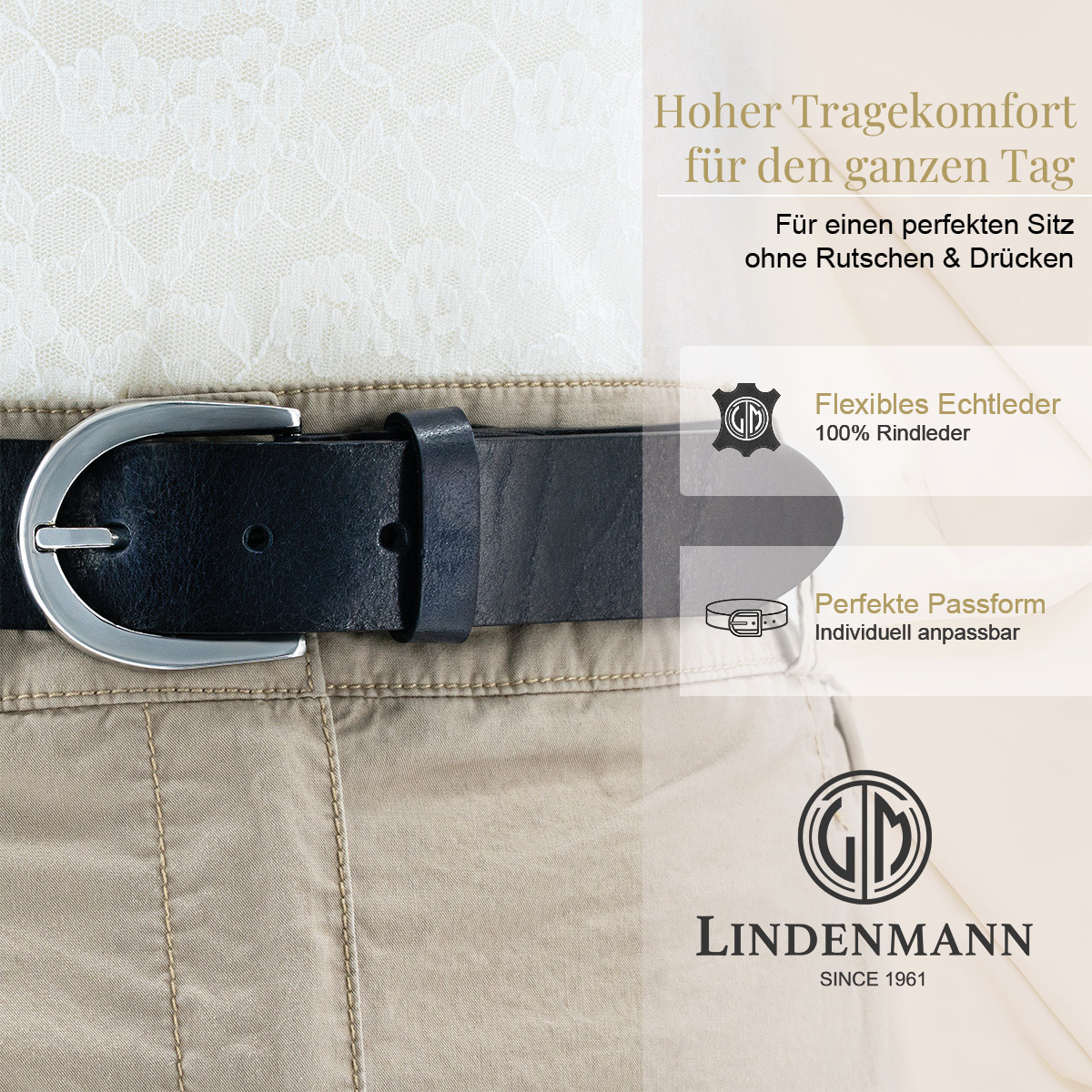 LINDENMANN Rindledergürtel Damen Marine