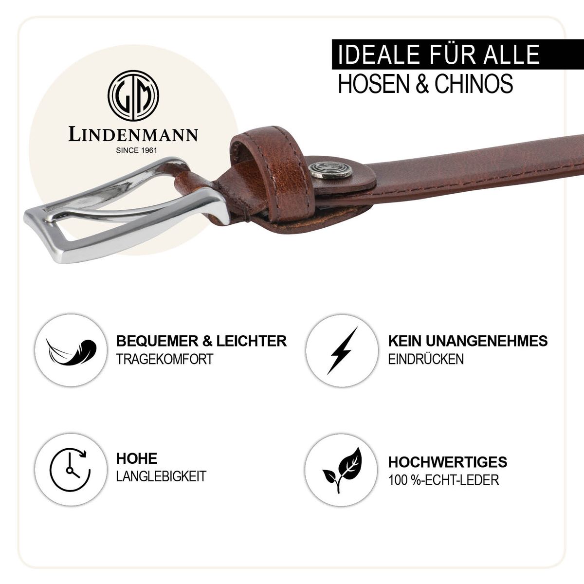 LINDENMANN Anzug-Ledergürtel Herren 35 mm Vollrind braun