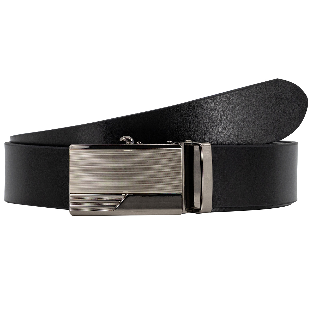 Gurt, Ledergürtel, Schwarz, Metall-Schnalle, Breite Gürtelschnalle, LINDENMANN klassischer Herren Automatikgürtel aus 100% Echtleder schwarz