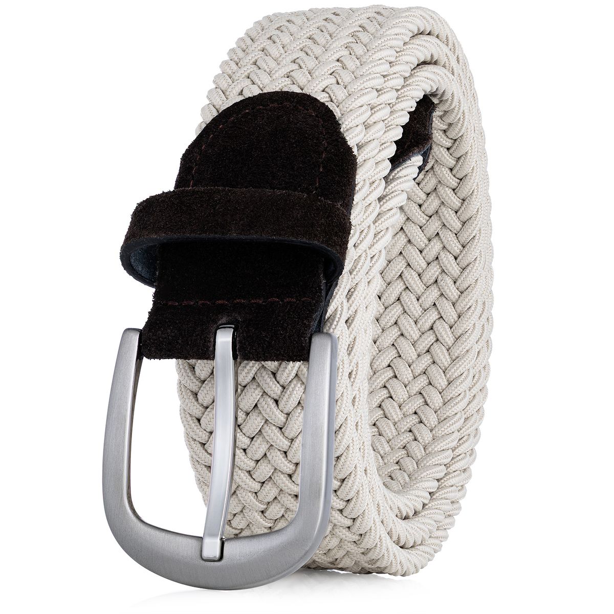 Gürtel, Gürtel aus Geflecht, Silberner Schnallen, Kordelbelt, Breiter Gürtel, LINDENMANN Damen Flechtgürtel mit 100% echtem Rindleder an den Enden beige