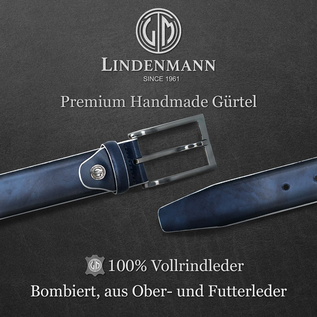 LINDENMANN Premium Anzugsgürtel Leder blau