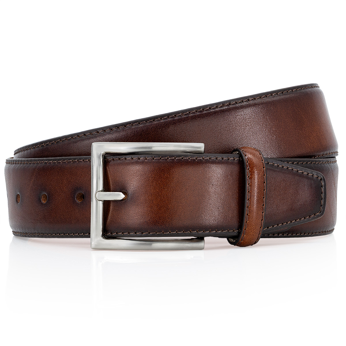 Gürtel, Leder, Braun, Metallöse, Gürtelschnalle, LINDENMANN Premium Handmade Vollrindledergürtel Herren dunkelcognac