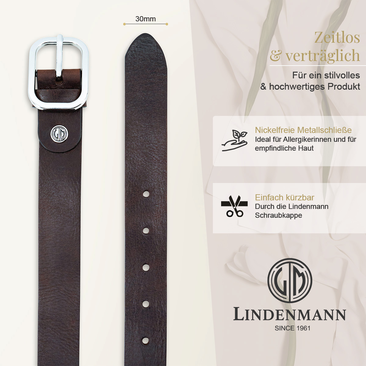 LINDENMANN Vollrindledergürtel Damen Schokoladenbraun