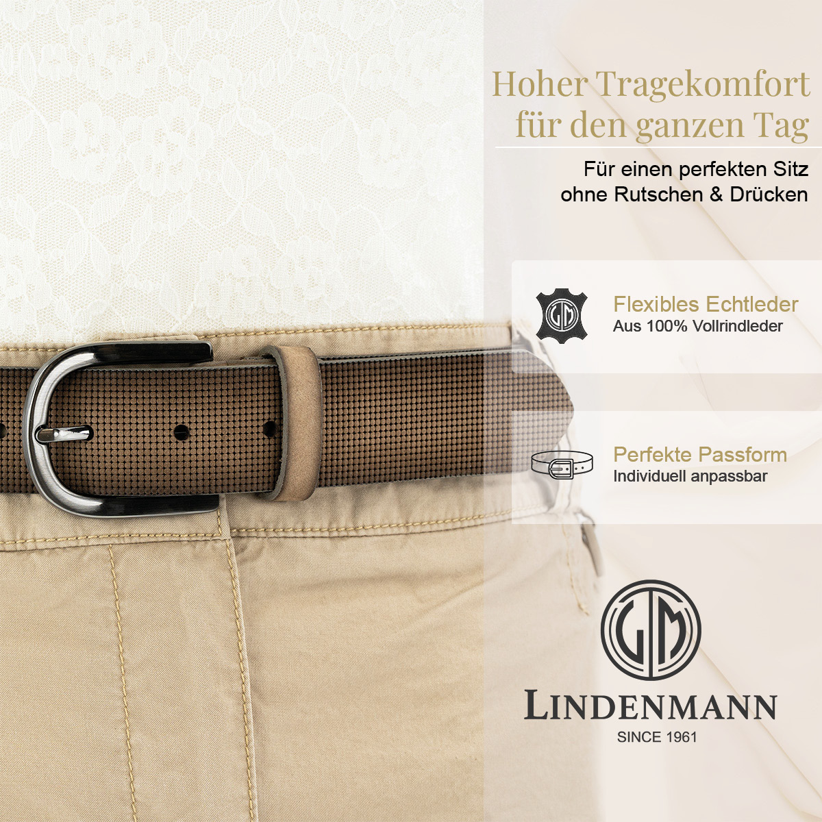 LINDENMANN Vollrindsleder Damengürtel Taupe