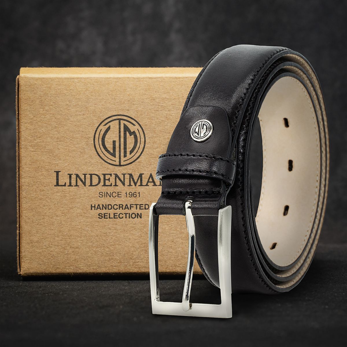 LINDENMANN Premium Ledergürter Herren schwarz