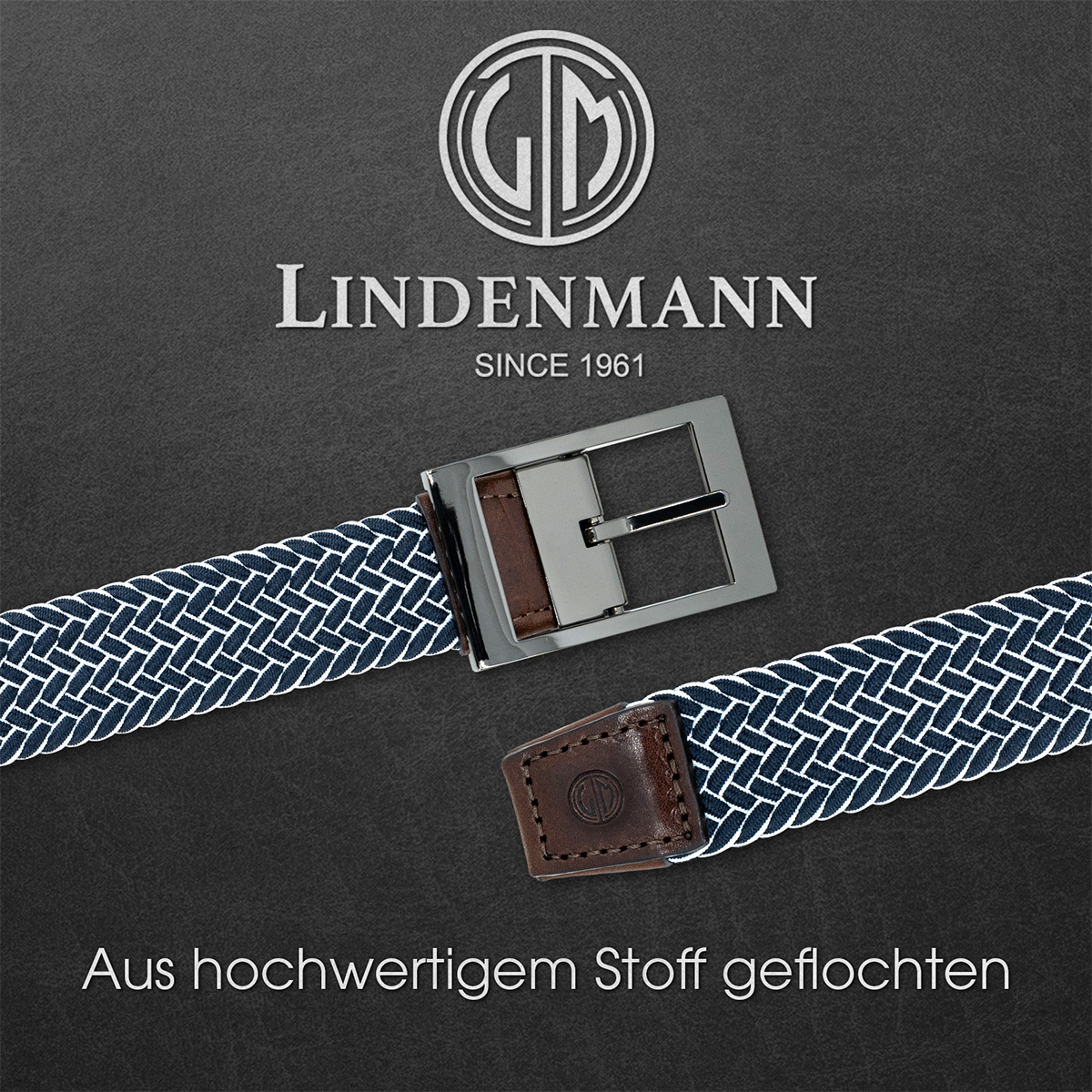 LINDENMANN Textilflechtgürtel Herrengürtel Marineblau