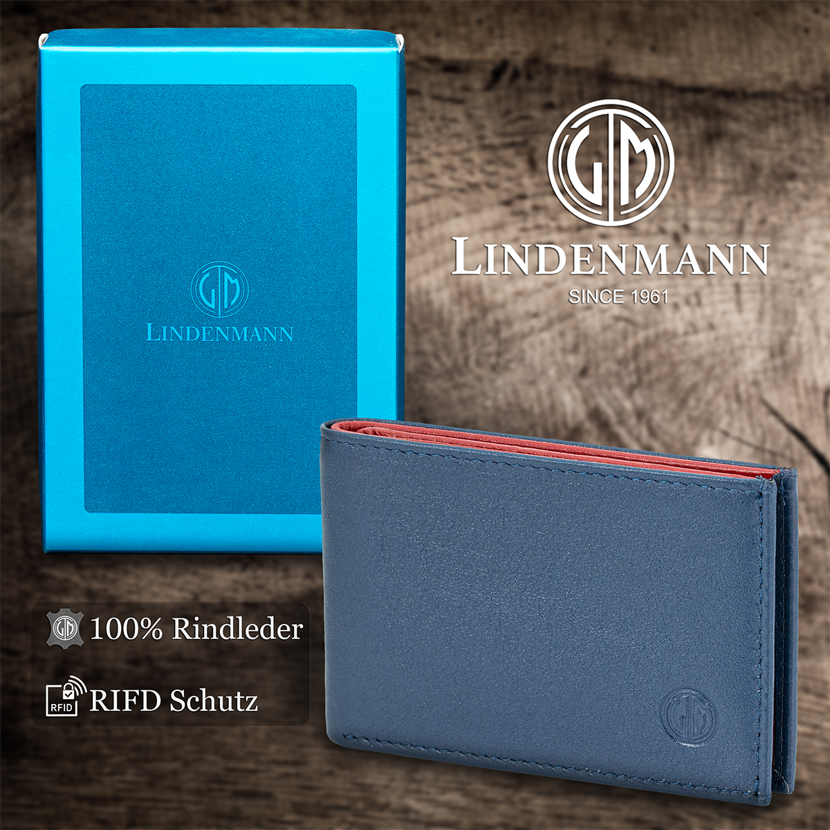 LINDENMANN Leder-Cardholder blau rot