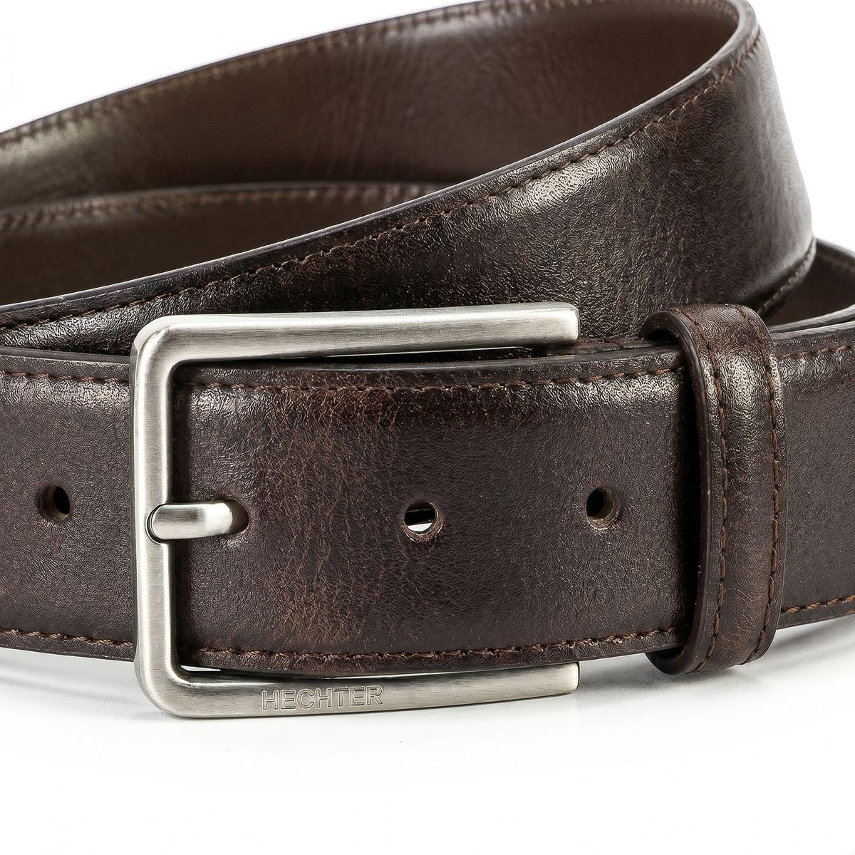 leder, hautbraun, Gürtel, metallische Schließe, breiter Gürtel, HECHTER Paris Herren klassischer 100% Echtledergürtel dunkelbraun