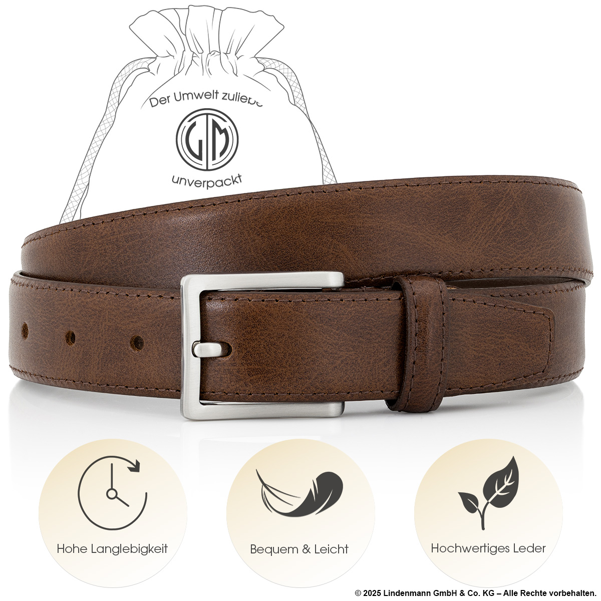 LINDENMANN Herrengürtel Leder mogano