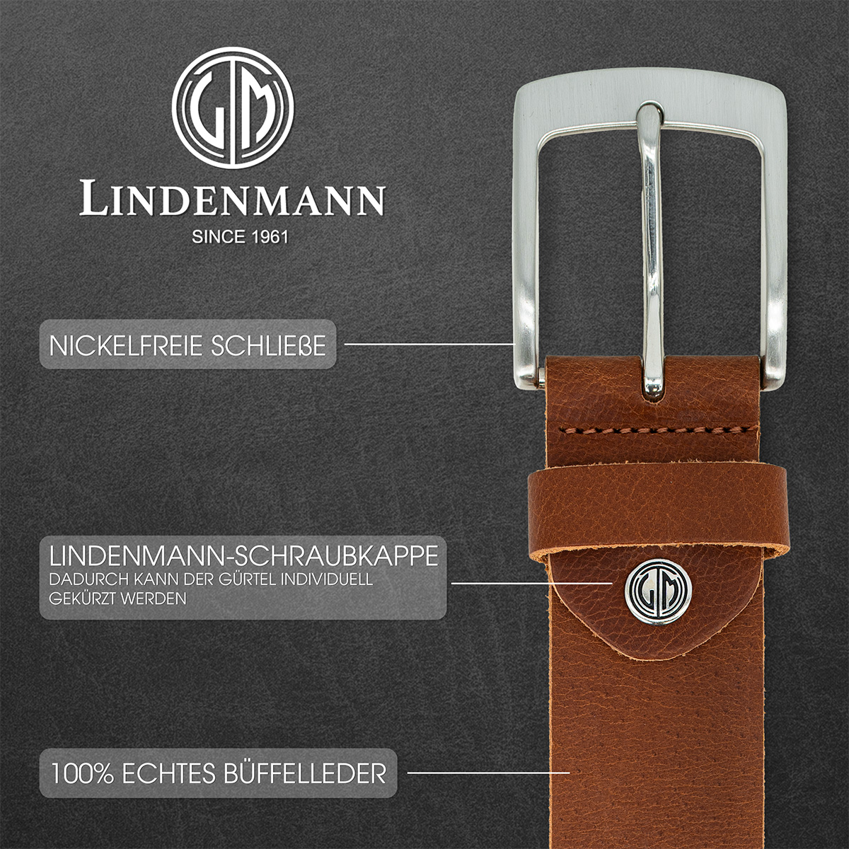 LINDENMANN Ledergürtel cognac