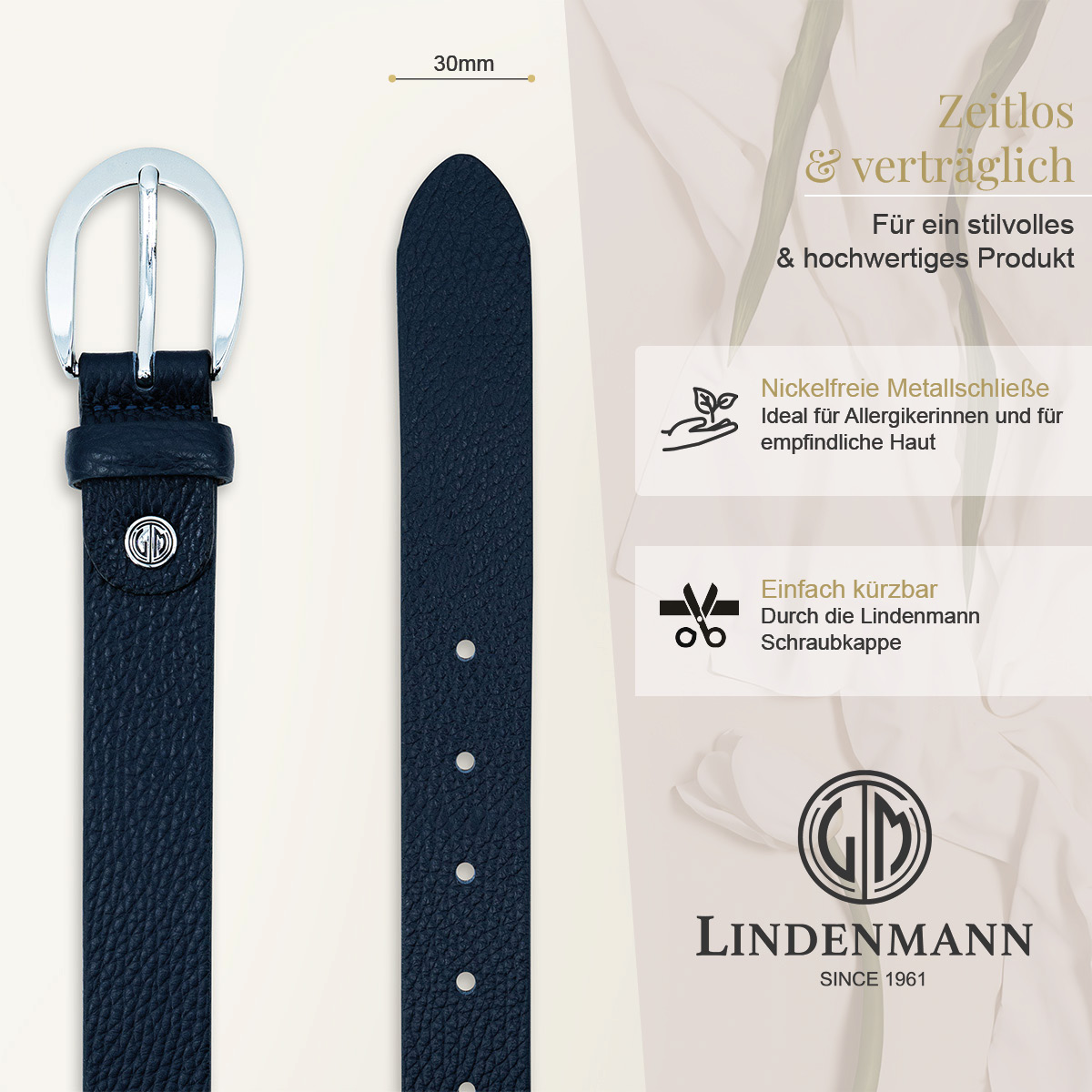 LINDENMANN Vollrindleder Damengürtel Marine