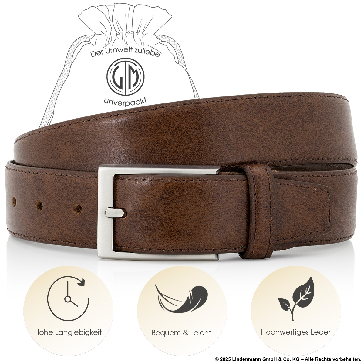 LINDENMANN Herrengürtel Leder mogano